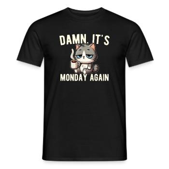 Montag wieder Katzenkaffee, Arbeitsstress, lustig - Männer T-Shirt - Schwarz - Vorne - AI Model Male 178 light (178cm)