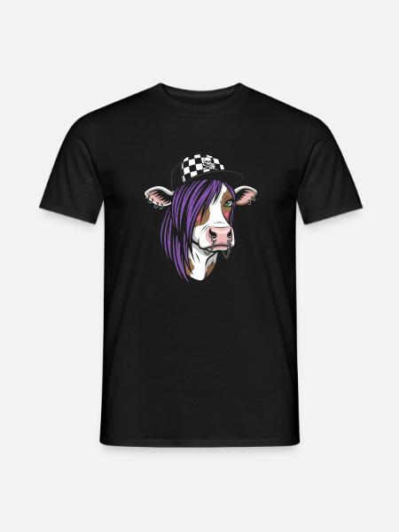 Punk Kuh mit Lila Haar - Männer T-Shirt - Schwarz