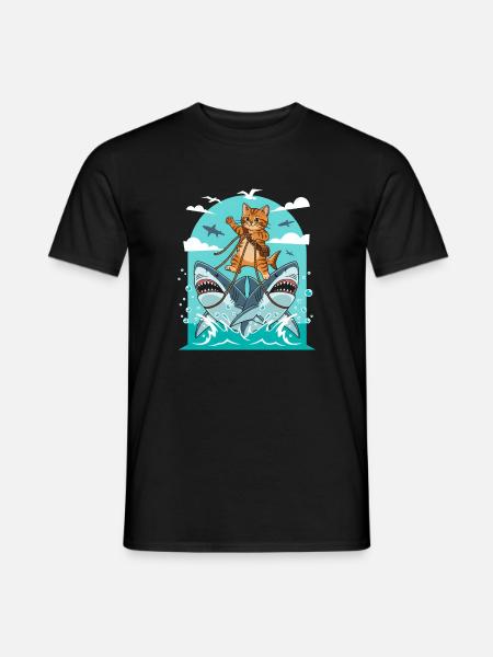 Kittens on shark adventures - Men's T-Shirt - black