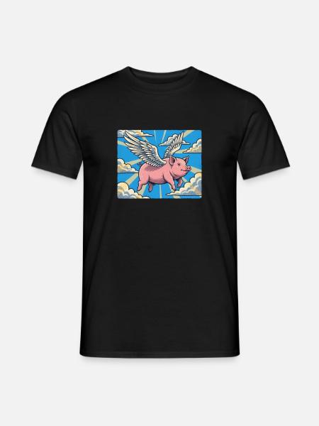 Pig flight in the cloud beam - Men's T-Shirt - black