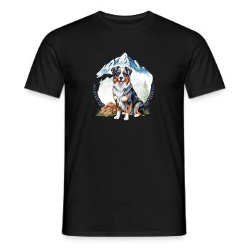 Aussie Dog Landscape Nature Illustration - Men's T-Shirt - black - Front - AI Model Male 178 light (178cm)
