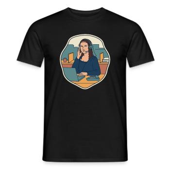 Mona Lisa Callcenter Humor Illustration - Männer T-Shirt - Schwarz - Vorne - AI Model Male 178 light (178cm)