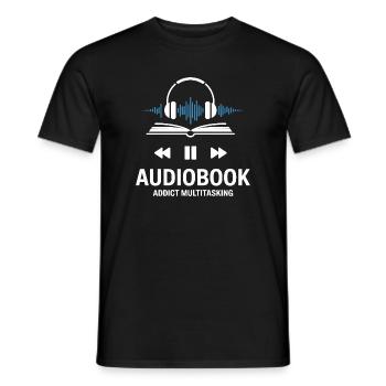 Hörbuch Buchliebhaber Geschichten Kopfhörern - Männer T-Shirt - Schwarz - Vorne - AI Model Male 178 light (178cm)