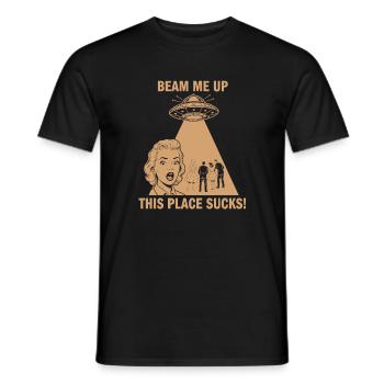 Beam Mich Hoch – Retro UFO Szene - Männer T-Shirt - Schwarz - Vorne - AI Model Male 178 light (178cm)