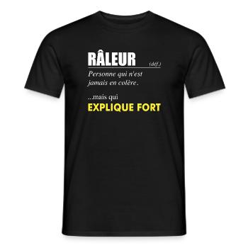 Râleur définition – Personne qui explique fort - T-shirt homme - noir - Devant - AI Model Male 178 light (178cm)