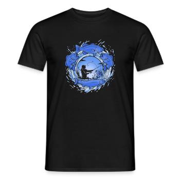 Angeln – dynamische Fisch- und Anglergrafiken - Männer T-Shirt - Schwarz - Vorne - AI Model Male 178 light (178cm)