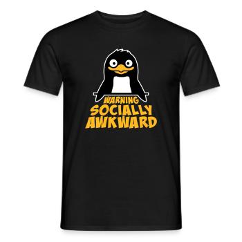 Pinguin Warning Socially Awkward Lustig Unbeholfen - Männer T-Shirt - Schwarz - Vorne - AI Model Male 178 light (178cm)