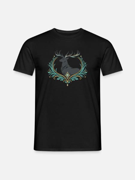 Hirsch im Ornamentherz - Männer T-Shirt - Schwarz