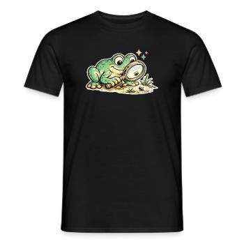Frog with magnifying glass in search of clues - Men's T-Shirt - black - Front - AI Model Male 178 light (178cm)