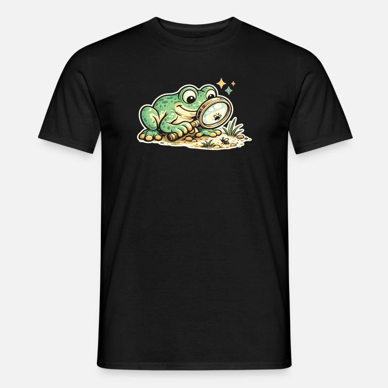 Frosch mit Lupe auf Spurensuche - Männer T-Shirt - Schwarz