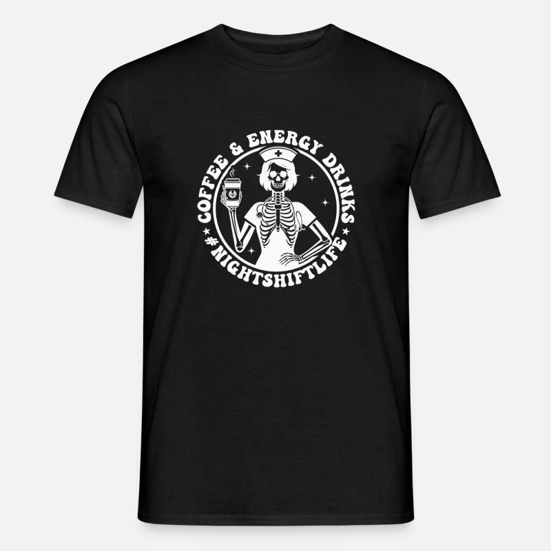 Nachtdienst Kaffee-Skelett - Männer T-Shirt - Schwarz
