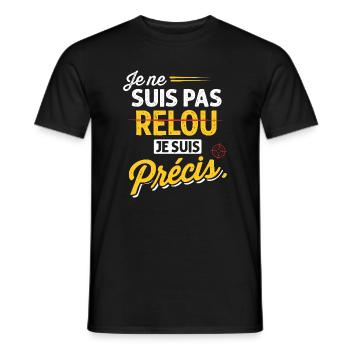 Je ne suis pas relou je suis précis - humour - T-shirt homme - noir - Devant - AI Model Male 178 light (178cm)
