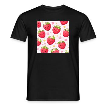 Kawaii Erdbeer-Polka-Punkt-Muster Pink - Männer T-Shirt - Schwarz - Vorne - AI Model Male 178 light (178cm)
