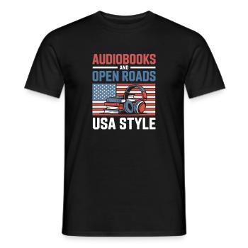 Road Trip USA Mit Hörbuch Lustiges Reise Motiv - Männer T-Shirt - Schwarz - Vorne - AI Model Male 178 light (178cm)