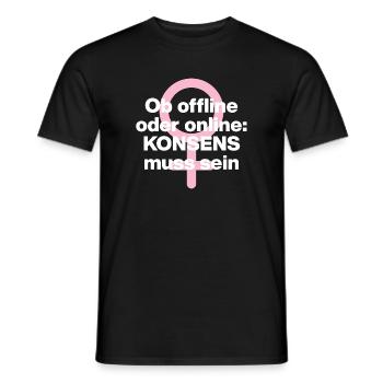 OB OFFLINE ODER ONLINE: KONSENS! ♀ FEMALE POWER - Männer T-Shirt - Schwarz - Vorne - AI Model Male 178 light (178cm)