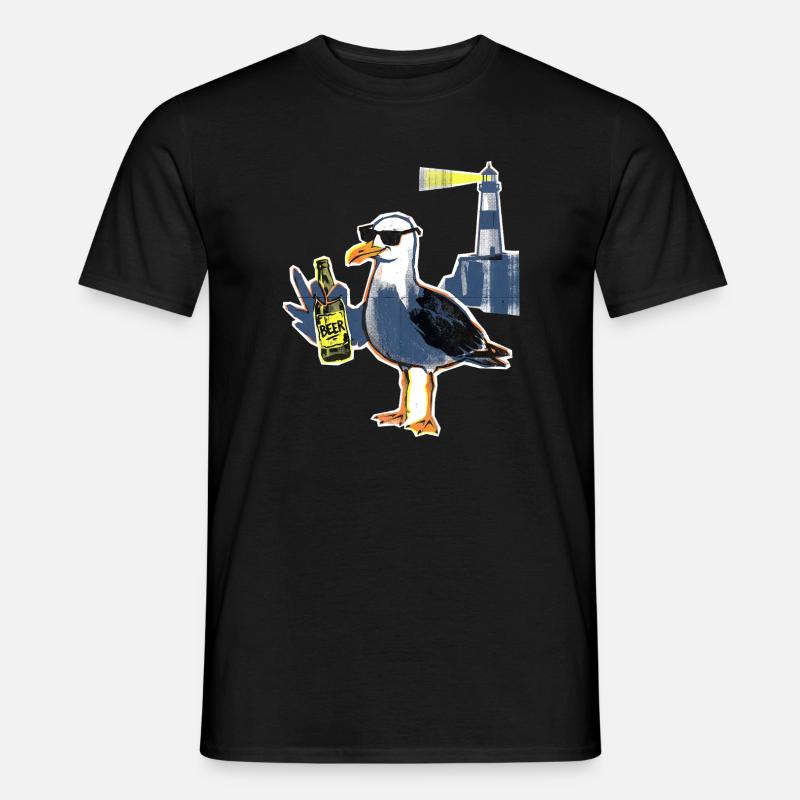 Coole Möwe Leuchtturm Bier - Männer T-Shirt - Schwarz