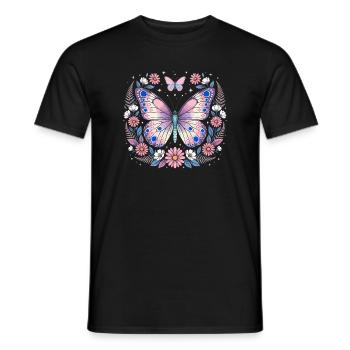 Papillon pastel dans une couronne de fleurs - T-shirt homme - noir - Devant - AI Model Male 178 light (178cm)