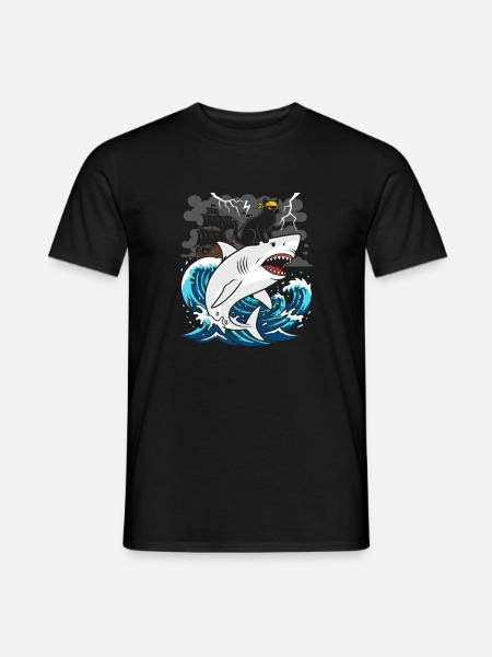 Pirate cat against storm shark - Men's T-Shirt - black