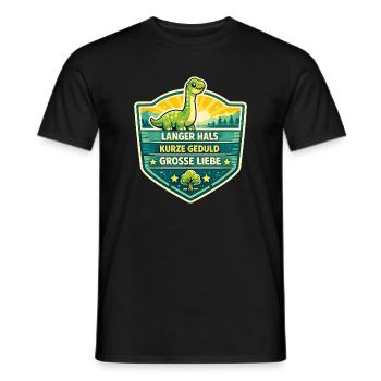 Langer Hals Dino Schildmotiv - Männer T-Shirt - Schwarz - Vorne - AI Model Male 178 light (178cm)