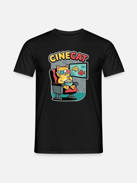 CineKat Kino-Katze Popcorn - Männer T-Shirt - Schwarz