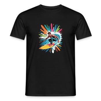 Colorful Surfer Watercolors Splashes Graffiti - Men's T-Shirt - black - Front - AI Model Male 178 light (178cm)