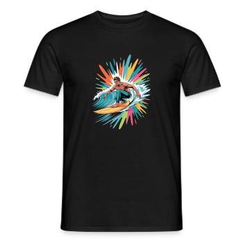 Colorful Surfer Watercolors Splashes Graffiti - Men's T-Shirt - black - Front - AI Model Male 178 light (178cm)
