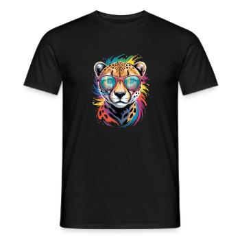 Aquarelles colorées guépards, éclaboussures Graffiti - T-shirt homme - noir - Devant - AI Model Male 178 light (178cm)