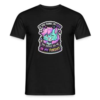 Kätzchen im Fursuit Regenbogen - Männer T-Shirt - Schwarz - Vorne - AI Model Male 178 light (178cm)