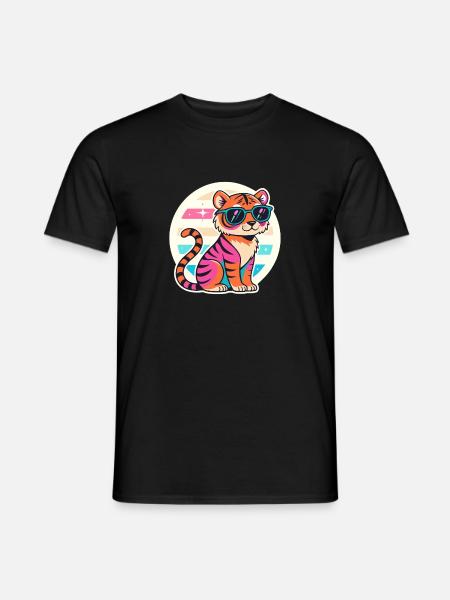 Neon Tiger with Retro Glasses - Men's T-Shirt - black