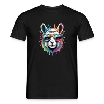 Colorful Llama Watercolor Splash - Men's T-Shirt - black - Front - AI Model Male 178 light (178cm)