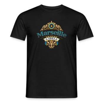 Marseille 1993 - Vintage Écusson - T-shirt homme - noir - Devant - AI Model Male 178 light (178cm)