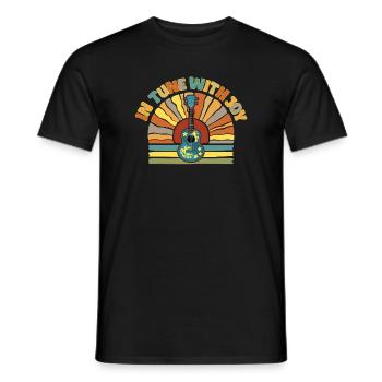 En harmonie avec Joy - Retro Sunset et Ukulélé - T-shirt homme - noir - Devant - AI Model Male 178 light (178cm)