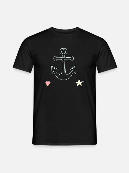 Ankerlinien Motiv Herz Stern - Männer T-Shirt - Schwarz