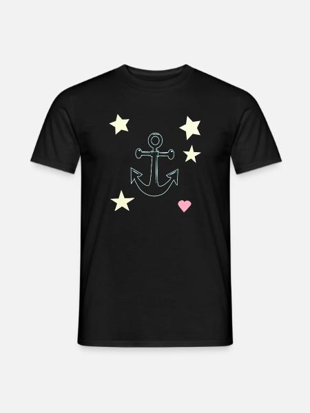 Anker-Handzeichnung mit Sternen Herz - Männer T-Shirt - Schwarz