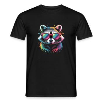 Colorful Raccoon Watercolor Splash - Men's T-Shirt - black - Front - AI Model Male 178 light (178cm)