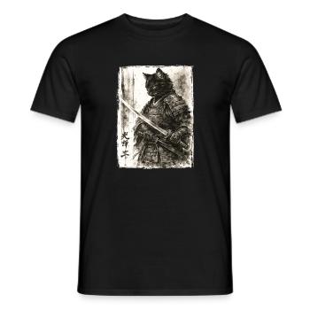 Samurai Cat Japanese Warrior Ukiyoe Anime - Men's T-Shirt - black - Front - AI Model Male 178 light (178cm)