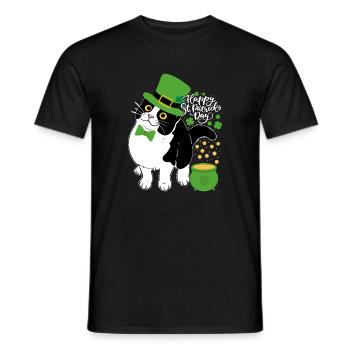St Patrick Cat With Pot of Gold - Men's T-Shirt - black - Front - AI Model Male 178 light (178cm)