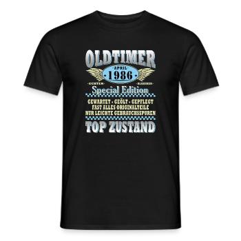 Oldtimer 1986 April Special Edition - Männer T-Shirt - Schwarz - Vorne - AI Model Male 178 light (178cm)