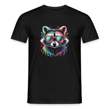 Colorful Raccoon Watercolor Splash - Men's T-Shirt - black - Front - AI Model Male 178 light (178cm)