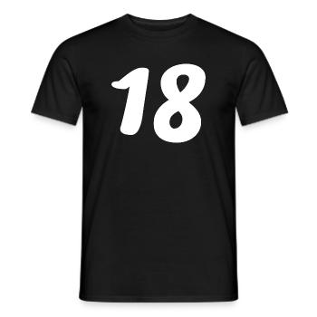18. 18 YEARS OLD. 18th ANNIVERSARY. 18 BIRTHDAY. - Men's T-Shirt - black - Front - AI Model Male 178 light (178cm)