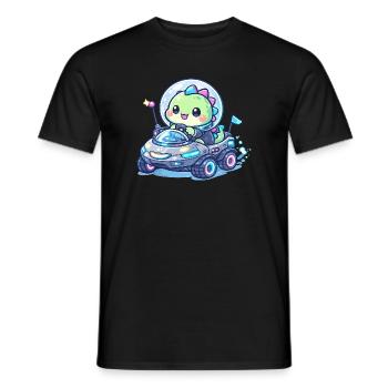Kawaii Dino in the Space Rover - Men's T-Shirt - black - Front - AI Model Male 178 light (178cm)