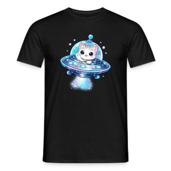 Kawaii Katzen UFO Weltraumfreund - Männer T-Shirt - Schwarz - Vorne - AI Model Male 178 light (178cm)