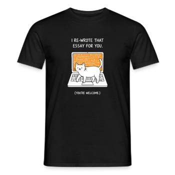 Cat writer on laptop - Men's T-Shirt - black - Front - AI Model Male 178 light (178cm)