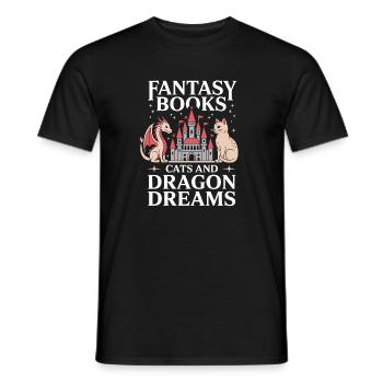 Cat Fantasy Dragon Book Reader Funny Novel - Men's T-Shirt - black - Front - AI Model Male 178 light (178cm)