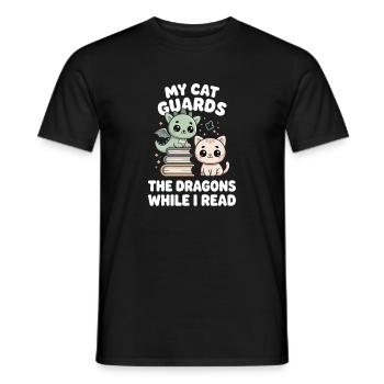 Cat Fairy Tale Fantasy Book Reading Funny Bookworm - Men's T-Shirt - black - Front - AI Model Male 178 light (178cm)