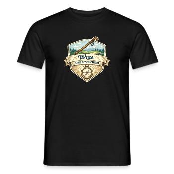 Wege Sind Geschichten Badge - Männer T-Shirt - Schwarz - Vorne - AI Model Male 178 light (178cm)