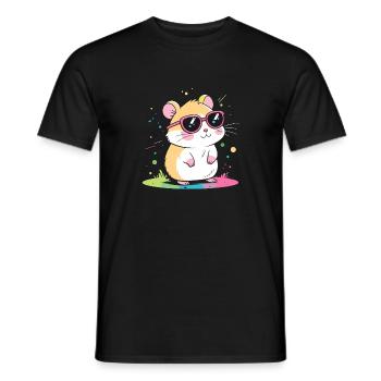 Hamster arcenciel lunettes roses - T-shirt homme - noir - Devant - AI Model Male 178 light (178cm)