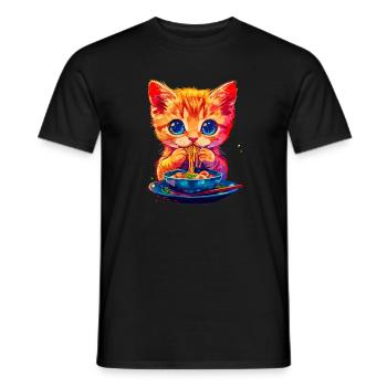 Süßes Katzenmotiv Mit Nudeln - Männer T-Shirt - Schwarz - Vorne - AI Model Male 178 light (178cm)