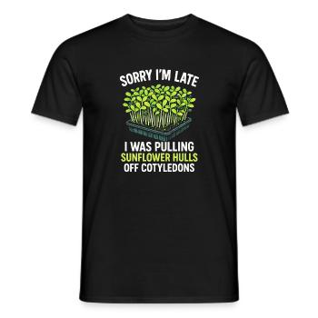 Too late because of sunflower covers | Microgreens - Men's T-Shirt - black - Front - AI Model Male 178 light (178cm)