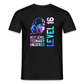 16e anniversaire garçon fille adolescente niveau 16 - T-shirt homme - noir - Devant - AI Model Male 178 light (178cm)